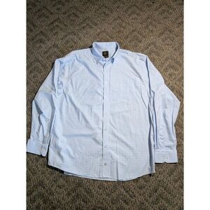 F/X Fusion Mens XXL Light Blue Grid Button Down Shirt 100% Cotton Long Sleeve